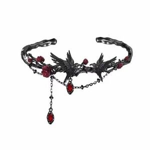 Dark Raven Cuff Bracelet – Gothic Red Crystal Statement